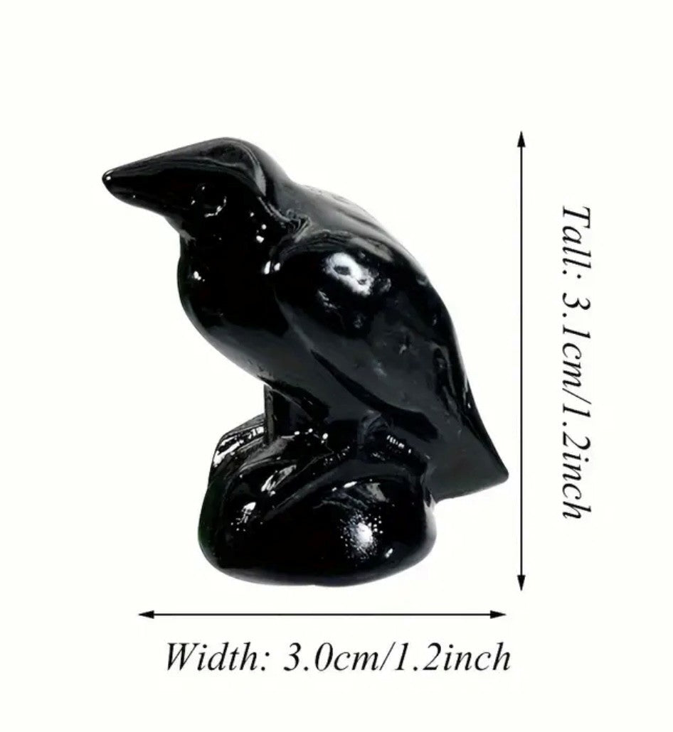 Black Obsidian Crow Carving - Mini