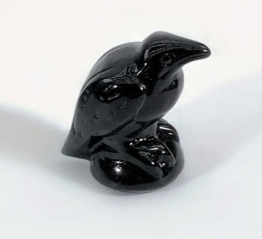 Black Obsidian Crow Carving - Mini