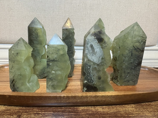 Prehnite Towers Half Polished, Half Raw - Variety of Sizes Available